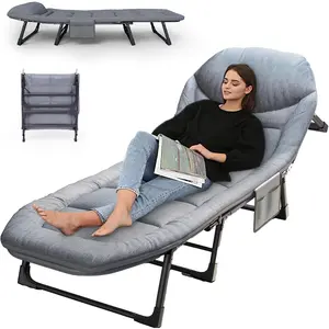 Heavy Duty Folding Camping Cot with Mattress for Adults, No Assembly Required, 450 Lbs Capacity Adjustable Portable Bed for Indoor Outdoor Patio, 70 Inch Length