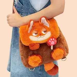 Cute Cartoon Single Shoulder Crossbody Bag, Large Capacity Plush Toy Backpack, Multifunctional Flap Student Backpack