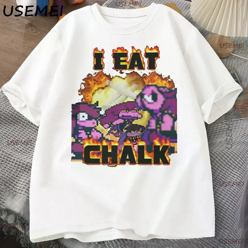 Men's Deltarune 'I Eat Chalk' Graphic Tee - Breathable Knit Streetwear Top with Round Neck and Durable Hem, Fabric