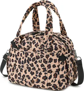 Lunch Box for Women Lunch bag Quilted Puffer Lunch Box with adjustable strap Insulated Reusable LunchBox for Work School Picnic Travel (Cheetah)