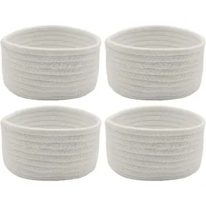 4 Pcs Small Woven Storage Baskets Round Cotton Rope Baskets, Versatile Small Bins for Organizing Gifts, Decorative Mini Baskets for Living Room Bathroom and More