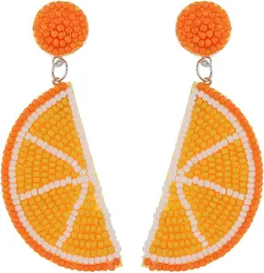 Fruit Earrings for Women Cute Orange Strawberry Beaded Fruit Earrings Fashion  Beaded Drop Dangle Earrings Bohemia Statement Fruits Earring Summer Beach Vacation