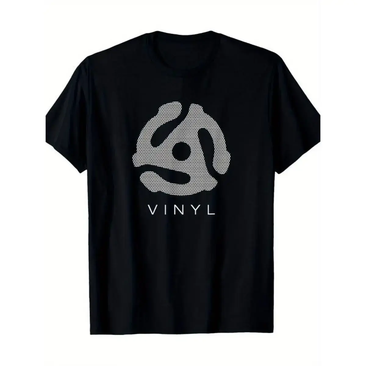 [Vinyl Record T-Shirt] Unisex 100% Cotton Vinyl Record Player Graphic T-Shirt |         Machine Washable, Black Tee With White Abstract Design, Perfect Gift For Men, Women, Mom, Dad & Friends Fitted Crewneck
