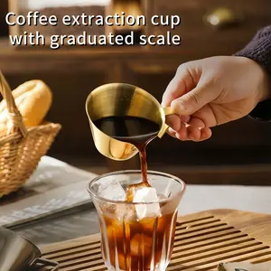 Stainless Steel Espresso Mug with Handle Double Nozzle Metal Measuring Cup V-Shaped Mouth Double Scale Espresso Mug with Graduated Coffee Extraction Cup
