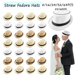 58/60cm Wedding Straw Fedora Hat for Men Women Trilby Hat Short Brim Panama Hat Beach Havana Party Favors Big Head Gentleman Cap