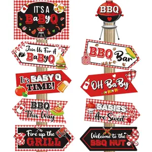 20 Pcs BBQ Party Sign Baby Shower Party Decorations Outdoor Summer Picnic Yard Decorations Photo Prop Supplies