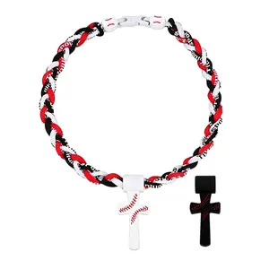 Triple Silicone Rope Baseball Cross Necklace, Inspirational Quote Charm Design, Stylish Fashion Jewelry Gift for Boys 8-12,pre k graduation gifts,van cleef necklace,2026 New Model