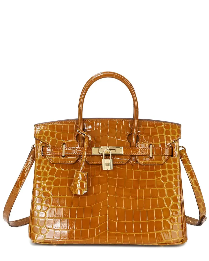 Tiffany & Fred Paris Large Croc-Embossed Leather Satchel