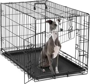 Dog Crate, 36 Inch Medium Double Door Dog Cage with Divider Panel and Plastic Leak-Proof Pan Tray, Folding Metal Wire Pet Kennel for Indoor, Outdoor, Travel
