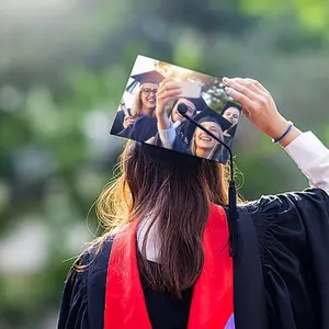 Costume Grad Cap for Graduation Ceremony - Black with Red Tassel and Adjustable Fit