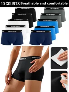 10 pcs Men's Solid color leisure flat cornered underwear, Soft, loose men's underwear, suitable for Four Seasons and daily wear, innovative men's underwear, Undergarments