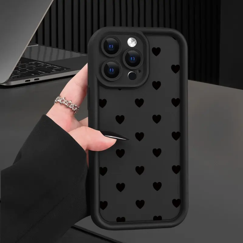 Popular Love Heart Pattern Silicone Phone Case & Shell - Military-Grade Shockproof, Non-Slip Resistance Casing for iPhone 17,16,15,14 Pro Max,13,12,11,XR,XS,Air,Plus - Handheld Protective Mobile Phone Accessory, Accessories
