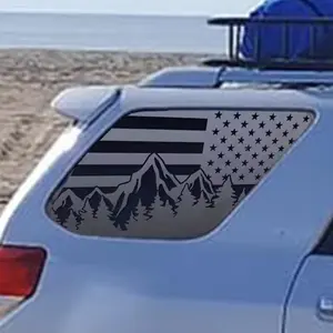 for Toyota 4Runner 2010–2023, Rear Side Window Mountain American Flag Decal, Matte Black USA Flag Vinyl Sticker, Patriotic Accessories for 5th Gen 4Runner SUV