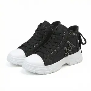 Women’s high-top casual shoes with height boost, minimalist round toe design, suitable for all seasons, featuring arch support, solid color, thick and comfortable sole, with a stable height-boosting effect.