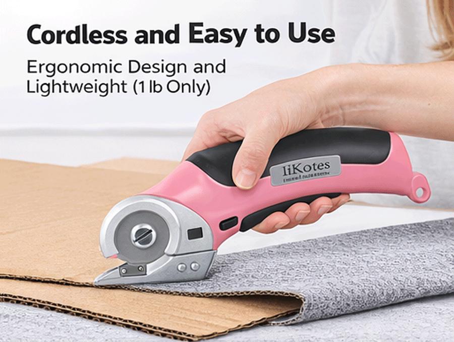 Cordless Electric Scissors, cardboard cutter Heavy Duty Cordless Shears with USB Rechargeable Battery 4V Safety Lock, Non-Slip Grip Cuts Denim, Wool, Leather, Carpet Cardboard, Plastic, 2000mAh, Pink