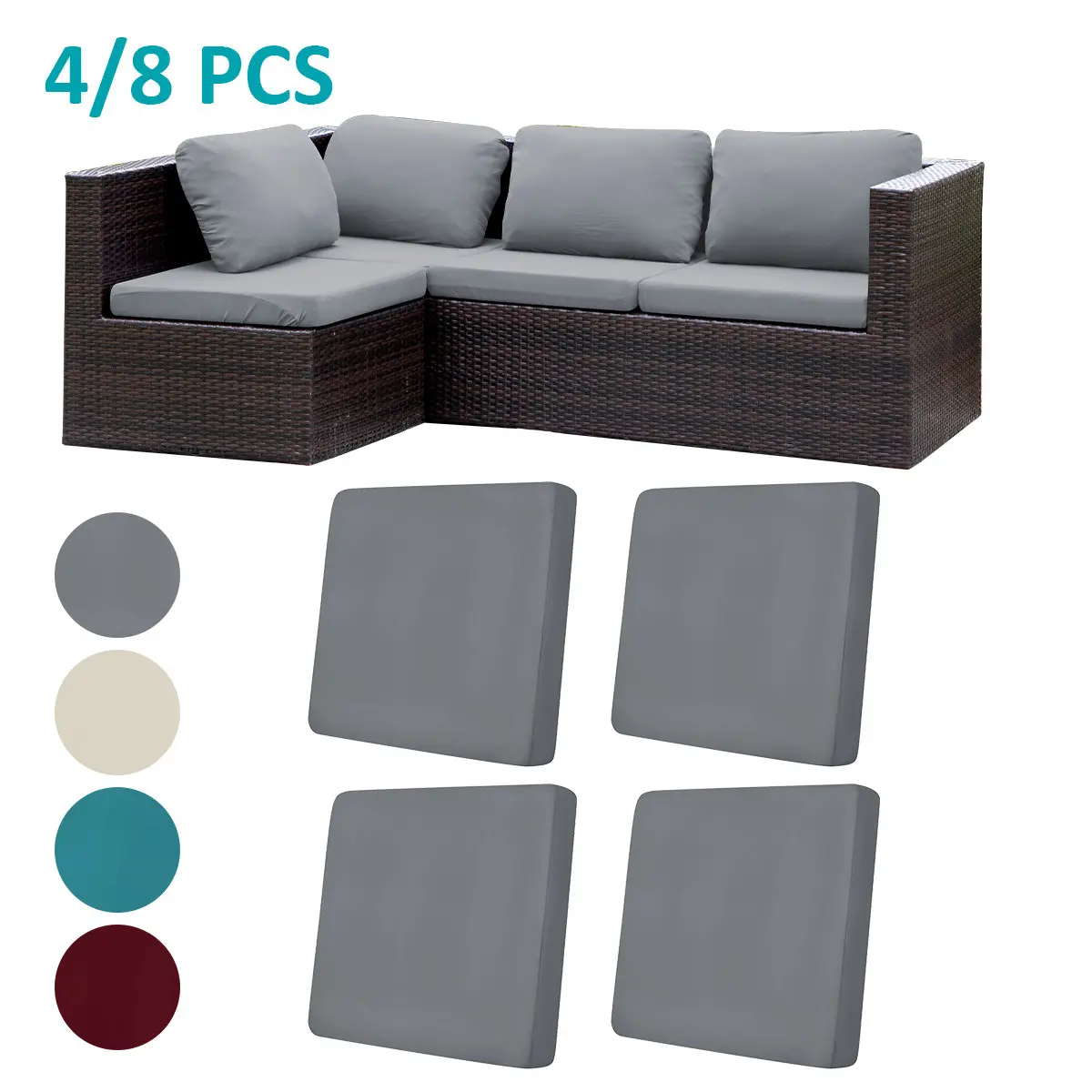 4/8 Piece Single Seat Sofa Cushion Covers, Elastic Milk Silk, Modern Style, Reusable, Outdoor Courtyard Sofa Cushion Covers