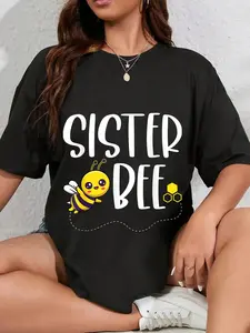 100% Cotton Unisex Birthday Bee Family Matching Sister Bee Sis Beekeeper Funny Round Neck Short Sleeve T-Shirt Women's Men Graphic Tee