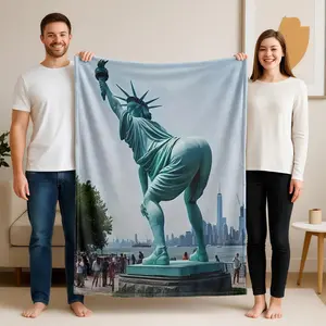 1 piece Alternative sculpture of the Statue of Liberty in New York themed flannel blanket - Oversized comfortable fluffy sofa blanket, suitable for beds and sofas, modern geometric pattern design, all-season multi-purpose use, digital printing