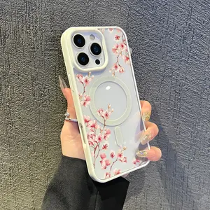 Magnetic TPU for iPhone Case: Pink Sakura Branch Drop-proof design for added protection |for iPhone 16/15/14/13/12/11
