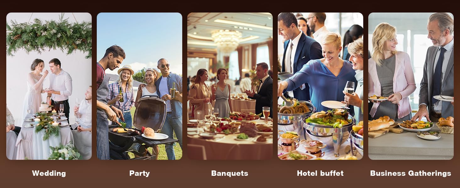 WARMOUNTS 5QT Gold Chafing Dishes for Buffet with Glass Lid/Stainless steel lid, Round Chafers and Buffet Warmers Set with Mirror-Polished Stainless Steel, Rolled Rim, Stackable, Lid Holder for Parties, Weddings（2/4/6 Pack）