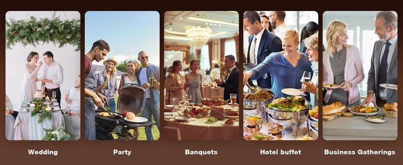 WARMOUNTS 5QT Gold Chafing Dishes for Buffet with Glass Lid/Stainless steel lid, Round Chafers and Buffet Warmers Set with Mirror-Polished Stainless Steel, Rolled Rim, Stackable, Lid Holder for Parties, Weddings(2/4/6 Pack) WARMOUNTS 5QT Gold Chafing Dishes for Buffet with Glass Lid/Stainless steel lid, Round Chafers and Buffet Warmers Set with Mirror-Polished Stainless Steel, Rolled Rim, Stackable, Lid Holder for Parties, Weddings(2/4/6 Pack)