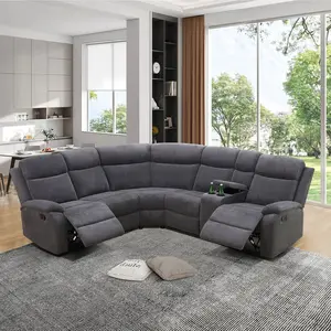 Dark Grey Stripe Fabric 3-Piece Intelligent Recliner Sofa Set, Modern Comfortable Living Room Couch, Stylish Home Furniture