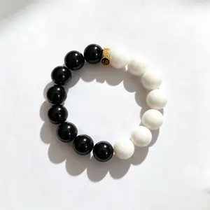 Yin-Yang Black & White Jade Bracelet, Taoist Aura Enhancer & Luck Charm
