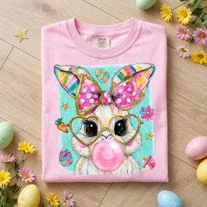 Easter Bunny Shirt, Bunny Blowing Bubblegum, Brushstroke Tee, Easter Shirt, Spring Clipart, Cute Easter Tshirt, Coquette Shirt