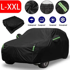 L-XXL Size Full Car Cover,Outdoor All Weather Protection, Sun Dust Scratch Rain UV Waterproof Rainsun Dust Early Breathable , Universal for Sedan & SUV Black/Silver