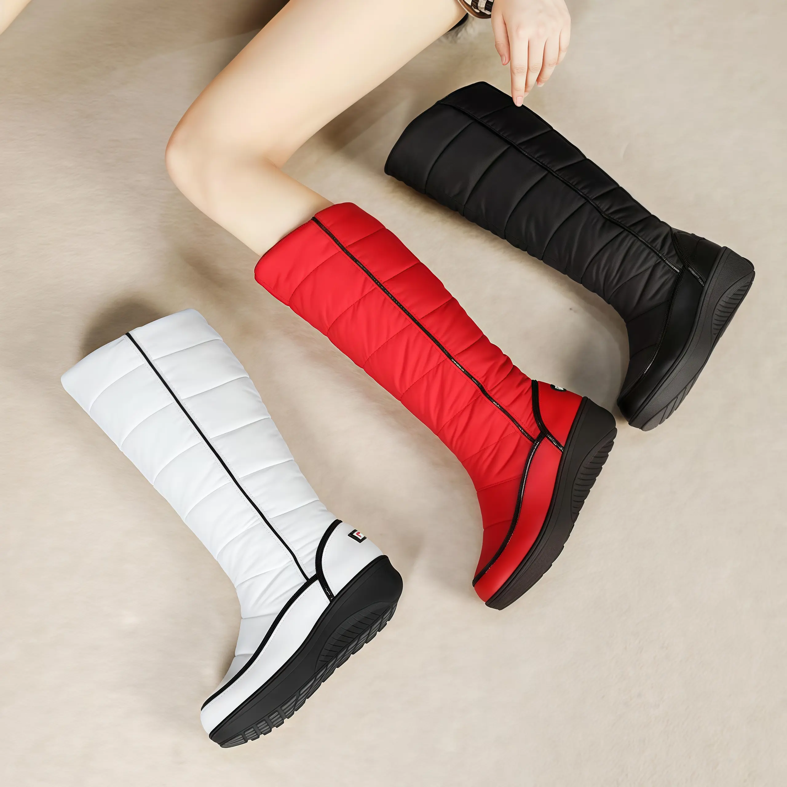 Women's Platform Combat Boots, Waterproof Mid-Calf Winter Footwear with a Warm Cotton Lining for Snow & Walking, Walking Shoes, Round Toe