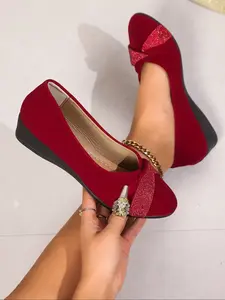 Women's Wedge Shoes Spring Autumn New Style, Platform Wedge, Casual Elastic High Heels for Nurses, Rhinestone Decorative Slip-On Flats