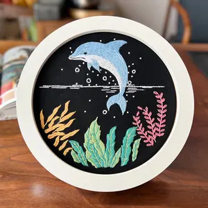 Dolphin embroidery kit for beginners — DIY handmade sewing embroidery painting for decoration