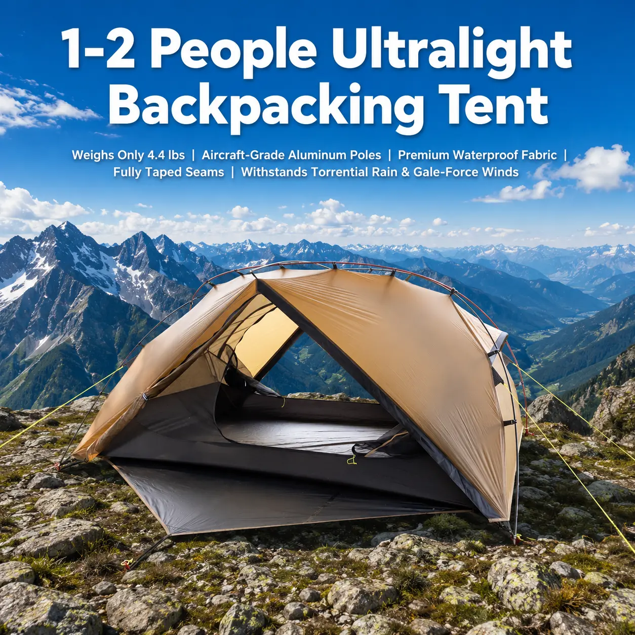 Night Cat Ultralight Compact Camping Tent - 1-3 Person, 4.4lbs, Aluminum Pole Frame, Breathable Waterproof Tent, Windproof, Footprint, Quick Setup, Synthetic for Outdoor Hiking, Camping Tent For 2
