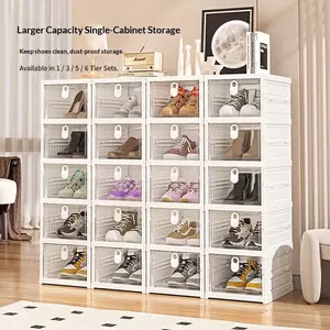 Multi-Layer Shoe Storage Box, No Installation Required, Thick Transparent Plastic, Foldable Design, Ideal for Home Entryway