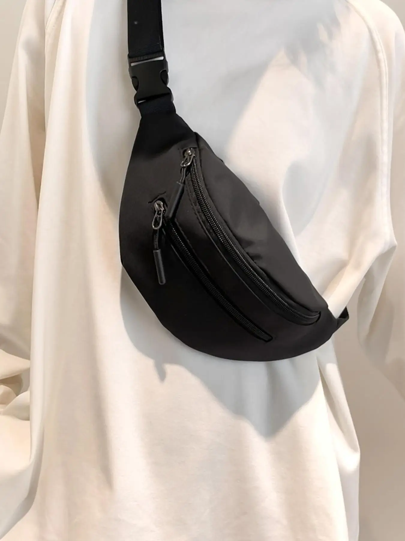 Men's Simple Style Solid Zipper Sling Bag, Casual Sportive Fanny Pack, Fashionable Casual Matching Chest Bag for Daily Use