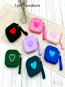 Multifunctional Heart-Shaped Silicone Makeup Bag, Compact Square Storage Pouch for Necklaces, Rings, Keys, Earphones, Cables, Cards, Perfect Gift