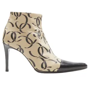 Pre-owned Chanel Women's Chanel marked CC logo toe cap ankle bootie by Rebag