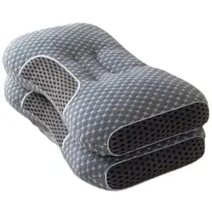 2pcs Knitted SPA Massage Neck Pillow Cervical Orthopedic Soft Adjustable Ergonomic Contour Support Pillow Core Removable Case Supportive Memory Foam Hybrid