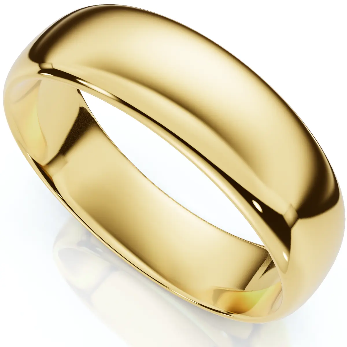 6mm Dome High Polished Wedding Band 10K Yellow Gold Comfort Fit Plain Ring