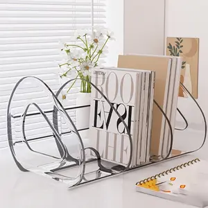 1pc simple modern multi-grid desktop bookend storage box, transparent student book desk divider, acrylic organizer, office stationery storage box, suitable for documents and books storage, essential for home and office.