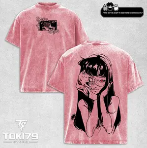 Tomie Junji Ito Uzumaki Vintage Anime T-Shirt, Washed Heavyweight Cotton, Graphic Tee, Manga Gothic, Dark Anime Gothic T-Shirt Menswear Streetwear Fabric Top