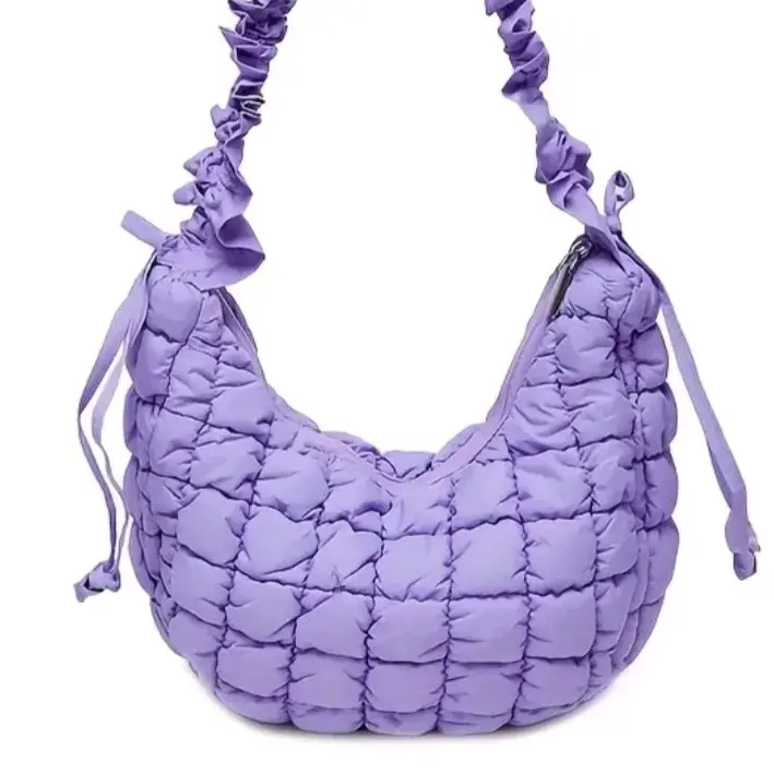 Puffer Purse w/adjustable strap, black, green khaki, lilac