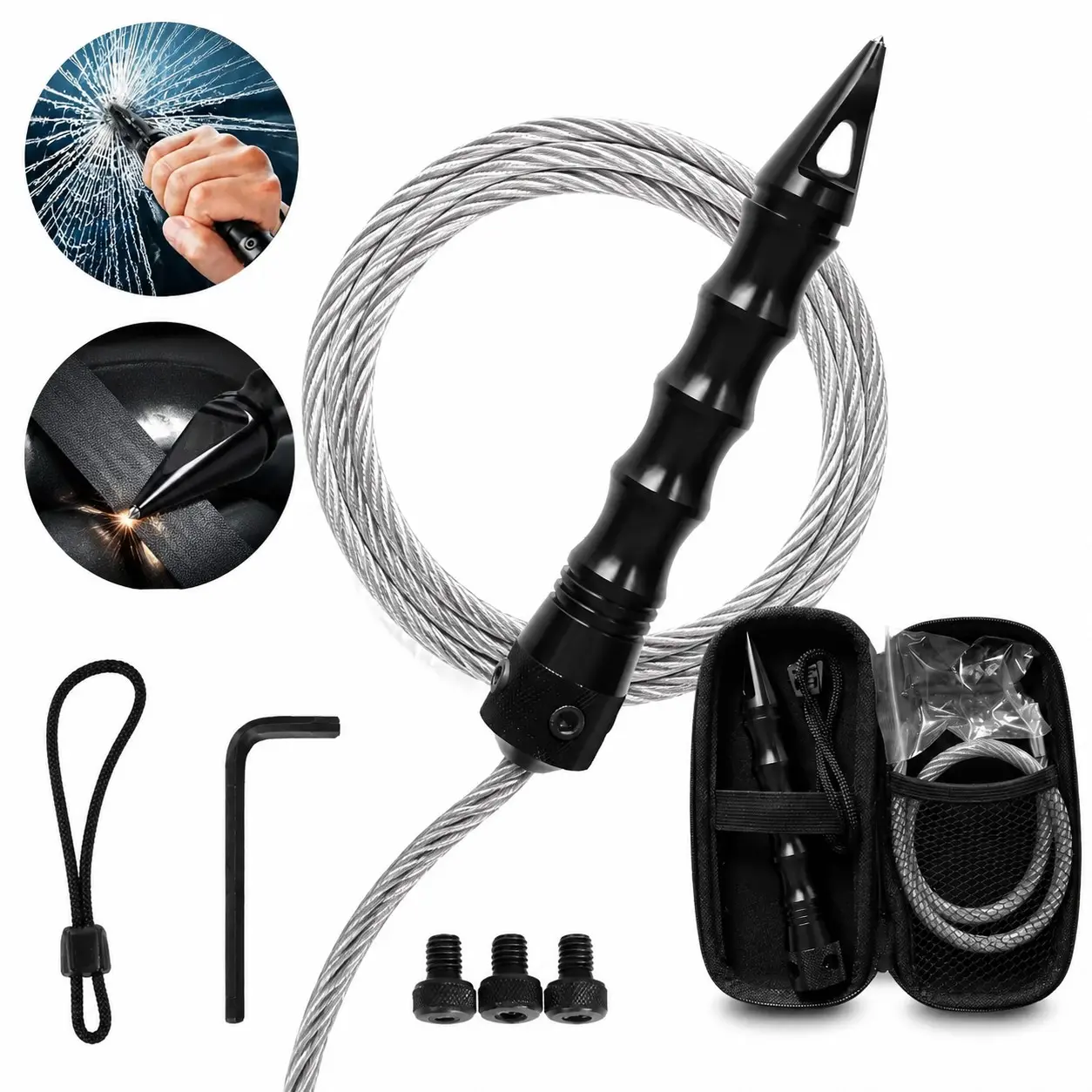 Multi-Functional Defense Whip Car Window Breaker, Emergency Escape Tool, Durable Design, Easy-To-Use, Essential Safety Gear