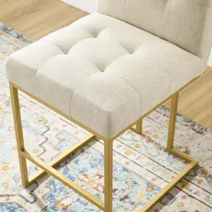 Modway Privy Gold Stainless Steel Upholstered Fabric Counter Stool in Gold Beige