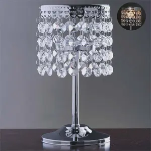Crystal Beaded Chandelier Candle Holder 8" Silver - Metal Tealight Stand for Glamorous Pillar Candles