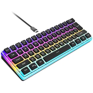 60% Ultra-Compact Wired Gaming Keyboard, 61 Keys Black Mini Keyboard with Pudding Translucent Keycaps, RGB Backlit Waterproof Ergonomic Keyboard for Gaming & Office