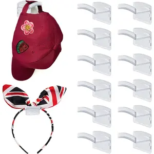 Hat Hooks for Wall, Headband Holder Adhesive No Drilling Hat Racks Organizer for Door Closet, Transparent, 14-Pack