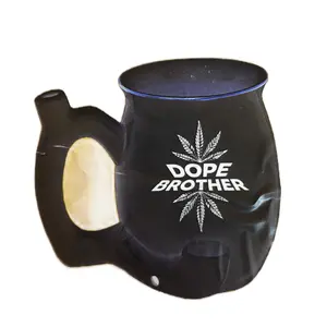 Dopebrother Ceramic Coffee Mug with Dope Brother Design and Cannabis Leaf Logo Black Color