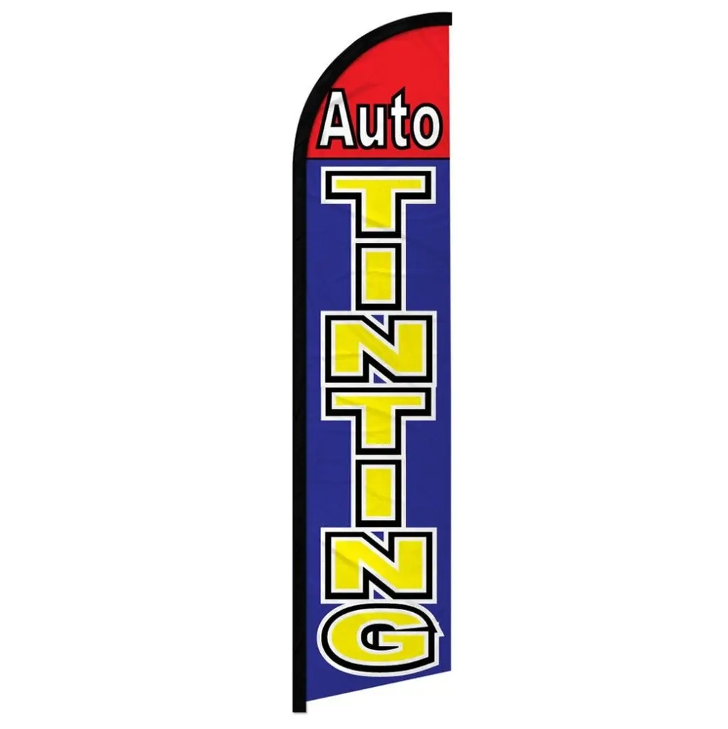 Windless Auto Tinting Curved Windless Advertising Flag, Red & Blue Polyester Fabric Banner for Festive Decorations, Party Backdrops, Windless Advertising Flags