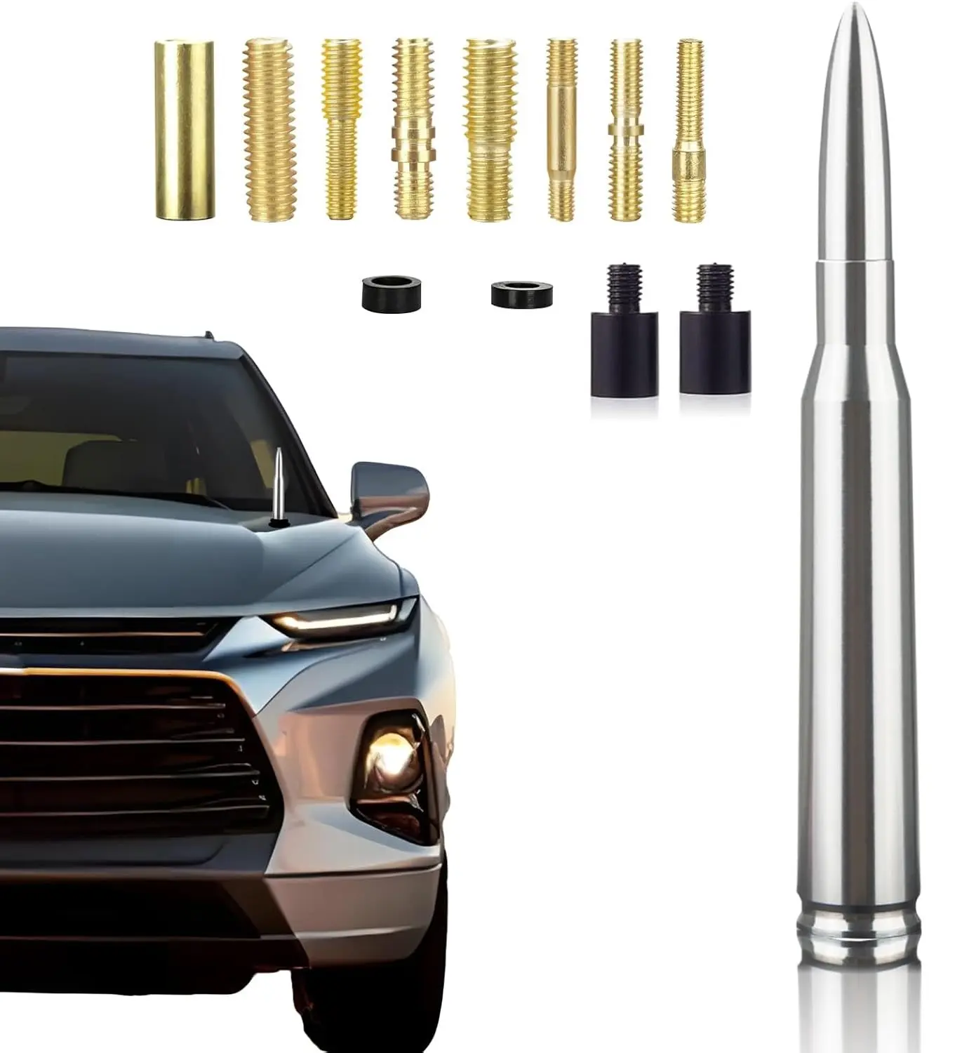 Chrome Bullet Antenna 50 Cal Car Truck Bullet Antenna Truck Accessories Universal Replacement for GMC Sierra 1500 Chevy Dodge Ram Silverado 1500 2500 3500 Ford F150 F250 F350 Car Truck Decoration